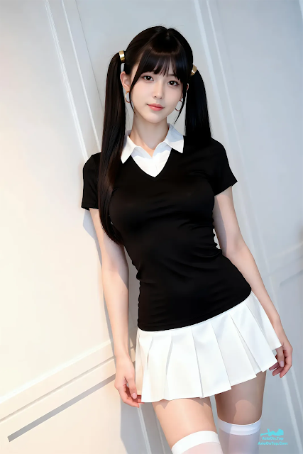 [AIGirl] 柚柚sasa 白色百褶裙 | [AIGirl] Youyou sasa White Pleated Skirt